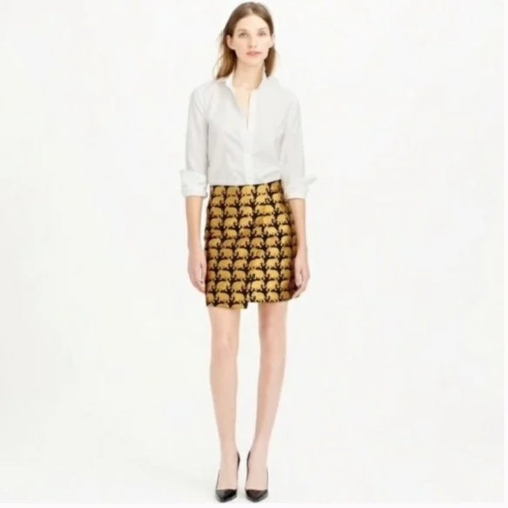 J. Crew Factory Black and Gold Elephant Patterned Mini Skirt size 4